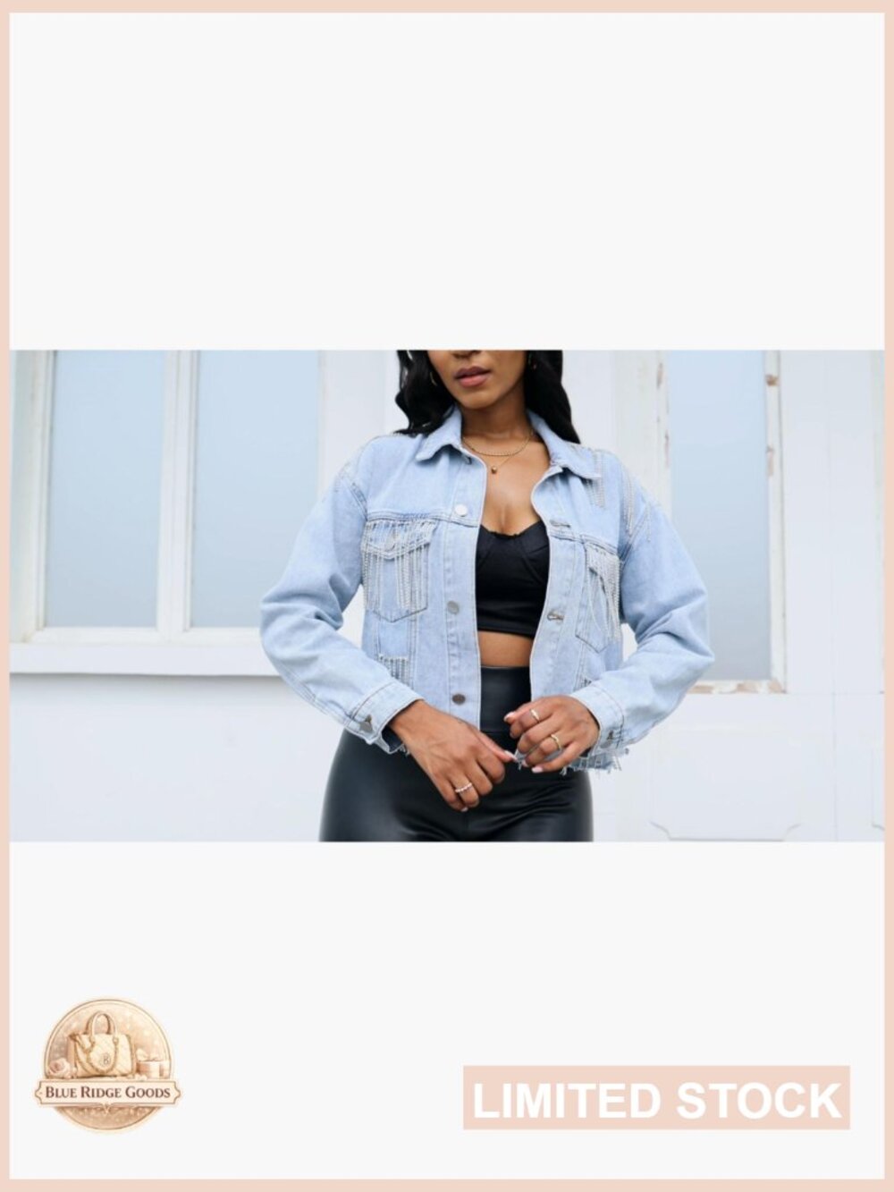 Cropped Denim Jacket Ripped Distressed Frayed Hem Vintage Chic Casual Wear - Picture 6 of 6